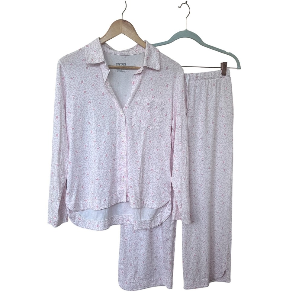 Haven Well Within Womens Floral Organic Cotton Pajama Set Size S Pink Lounge